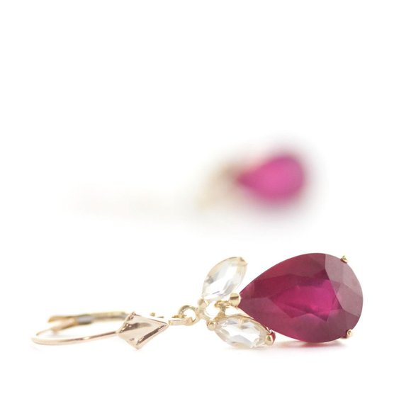14K. GOLD LEVERBACK EARRING W RUBIES & WHITE TOPAZ - Picture 5 of 8